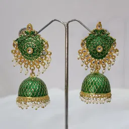 SIVA BY ANIKA Brass-Plated Artificial Stones Studded And Beaded Dome Shaped Jhumkas image 4