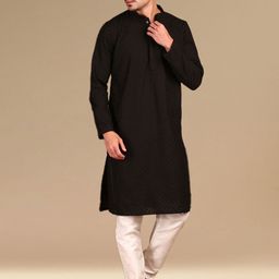 House of Pataudi Men Textured Kurta with Trousers-picture-44