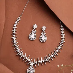 ZENEME Rhodium-Plated American Diamond Stone Studded Jewellery Set-picture-15