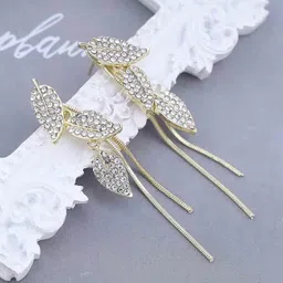 FIMBUL Gold-Plated Artificial Stones Studded Leaf Shaped Drop Earrings-image-68