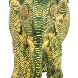 Exotic India Green & Yellow Elephant Brass Figurine Showpiece-image-84