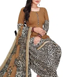 attigo Unstitched Printed Cotton Blend Kurta & Patiyala Dress Material with Dupatta image 2