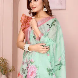 AWRIYA Floral Zari Linen Blend Saree image 4