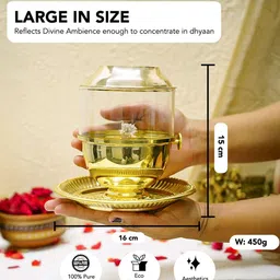 Ekhasa Gold Toned Pure Brass Akhand Jyot Diya With Adjastable Screw 250 ml Oil Capacity image 4