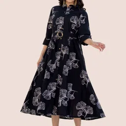 KALINI Women Black Printed Viscose Rayon Fit and Flare Dresses-image-54