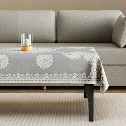 Kuber Industries Grey Ethnic Motifs Self Design Cotton Anti-Skid 4-Seater Table Cover image 5