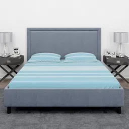 RANGOLI Turquoise Blue & White Striped 400 TC Queen Bedsheet with 2 Pillow Covers-image-99