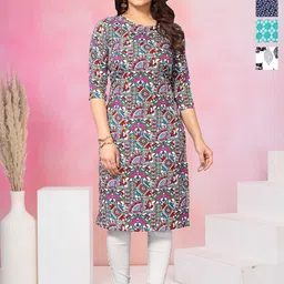 KETAKI FASHION Selection Of 4 Floral Printed Round Neck Straight Kurtas-image-92