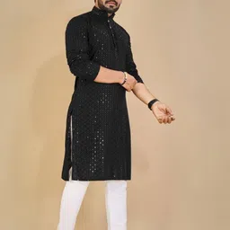 shreeram Men Black Straight Cotton Kurtas-picture-10
