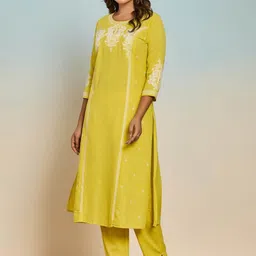 AUTUMN LANE Rajhans Ethnic Motifs Embroidered Sequinned Pure Cotton Kurta & Trouser image 2