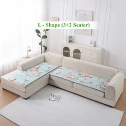 HOKIPO LiefNest Blue 2 Pc Printed Velvet L Shape 5 Seater Sofa Seat Mat with Foam Filling-image-34