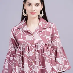 Jyoti Women Geometric Print Bell Sleeve Shirt Style Top-image-30