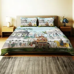 Home Sizzler Multicoloured Conversational 210 TC King Bedsheet with 2 Pillow Covers image 3