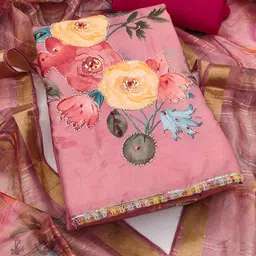 DIVASTRI Floral Printed Beads and Stones Unstitched Dress Material image 3