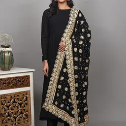Exotic India Women Embroidered Dupatta with Mirror Work-image-1