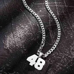 M Men Style Stainless Steel Silver-Plated Geometric Jersey Number Pendants With Chain image 1