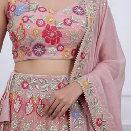 TIKODI Embroidered Thread Work Semi-Stitched Lehenga & Blouse With Dupatta image 4