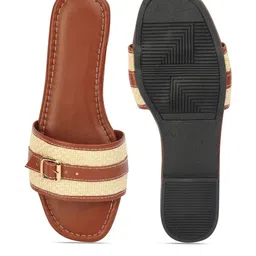 ADIVER Women Woven Design Open Toe Flats with Buckles image 2