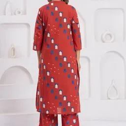 AUTUMN LANE Maurya Brick Geometric Printed Pure Cotton Kurta With Palazzos image 4