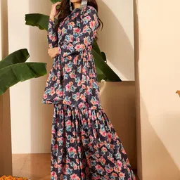 Inddus Printed V-Neck Tunic & Palazzos Co-Ords-picture-34