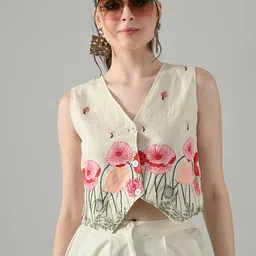 HERE&NOW Embroidered Pure Cotton Waistcoat & Trousers Co-Ord Set-picture-14