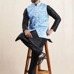 Anouk Mandarin Collar Straight Kurta With Pyjamas & Nehru Jacket image 3
