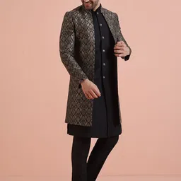 KISAH Jacquard Inner Jacket Indowestern Sherwani Trouser Set image 2