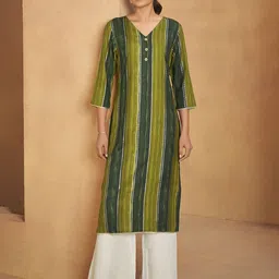 Anouk Striped V-Neck Straight Kurta image 5