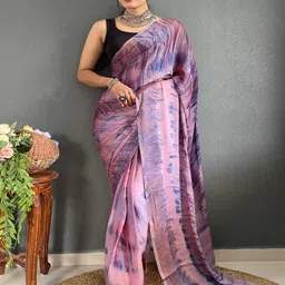 HERE&NOW Tie and Dye Pure Chiffon Ready to Wear Saree-image-85