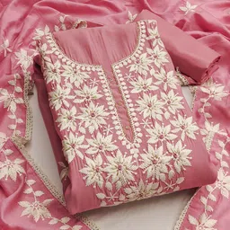 HERE&NOW Floral Embroidered Roman Silk Unstitched Dress Material-picture-25