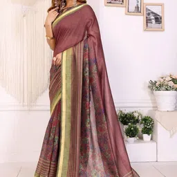 GULKEE FAB Floral Printed Zari Saree With Unstitched Blouse Piece image 4