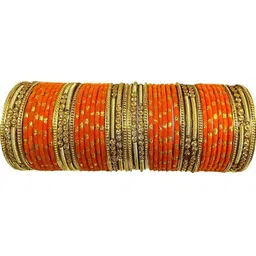 Shasmi Orange Glass Artificial Stones Bangle image 1