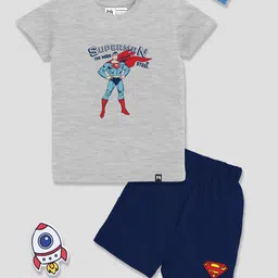 YK X Minute Mirth Boys Superman Printed Pure Cotton T-shirt with Shorts-picture-29