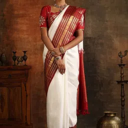 CANIZZARO Woven Design Zari Silk Blend Banarasi Saree-picture-12