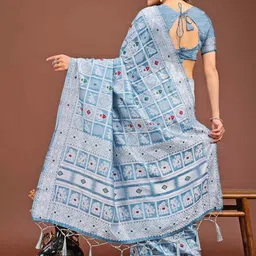 HERE&NOW Ethnic Motifs Zari Linen Blend Handloom Saree image 5