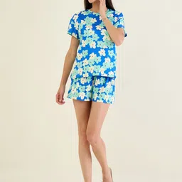 Sweet Dreams Floral Printed Round Neck Pure Cotton T-Shirt & Shorts-image-52