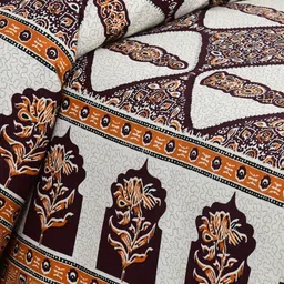 JAIPUR FABRIC White Ethnic Motifs 180 TC King Bedsheet with 2 Pillow Covers image 3