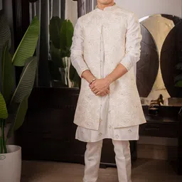 SUUTRAA BY SG Men Sequined Detail Embroidered Sherwani Set-picture-21