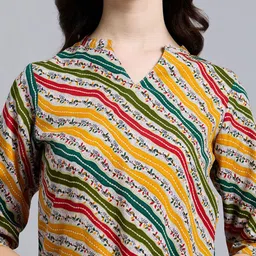 THE FAB FACTORY Women Pack of 2 Ethnic Motifs Striped Mandarin Collar Tops image 3