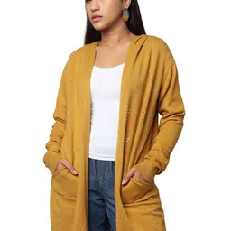 Tamiska By Narendra Kumar Women Embellished Hooded Longline Front-Open Cardigan-image-26