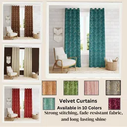 GEET CREATIONS Coffee Brown Set of 2 Floral Long Door Curtain image 2