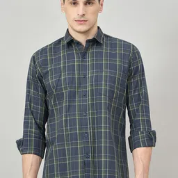 Duke Men Slim Fit Checked Spread Collar Cotton Casual Shirt-image-1