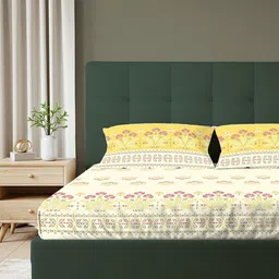 URBAN SPACE Serene White Floral Pure Cotton 200 TC Single Bedsheet Set- 2.28 m x 1.47 m image 2