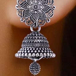 Sangria 4 Pair Peacock Shaped Silver Oxidized Chandbali Earrings image 3