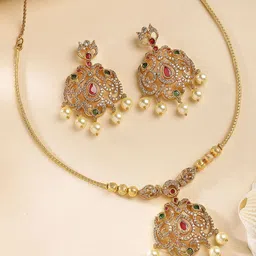 KARATCART Women Gold-Plated Peacock-Shaped Temple Necklace & Earrings Jewellery Set-picture-16