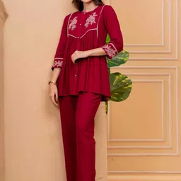 KALINI Embroidered Round Neck Top With Trouser Co-Ords-picture-27