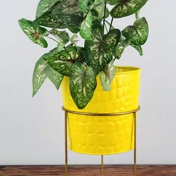 Go Hooked Yellow & Gold Toned Metal Planter with Metal Stand image 5
