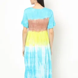 SAKURA Women Tie and Dye Dyed V0Neck A-Line Midi Dress image 3