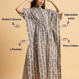 Safeera Women Floral Printed Maxi Cofton Kaftan Nightdress image 4