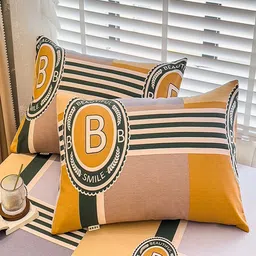 JC HOME Mustard & Purple Geometric 220 TC King Bedsheet with 2 Pillow Covers image 5